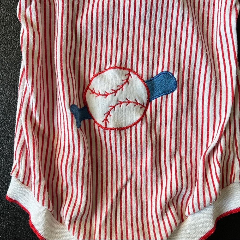 Vintage Pride N Joy Striped Bear Baseball Red White Baby Onesie Size 18 Months - Picture 6 of 8